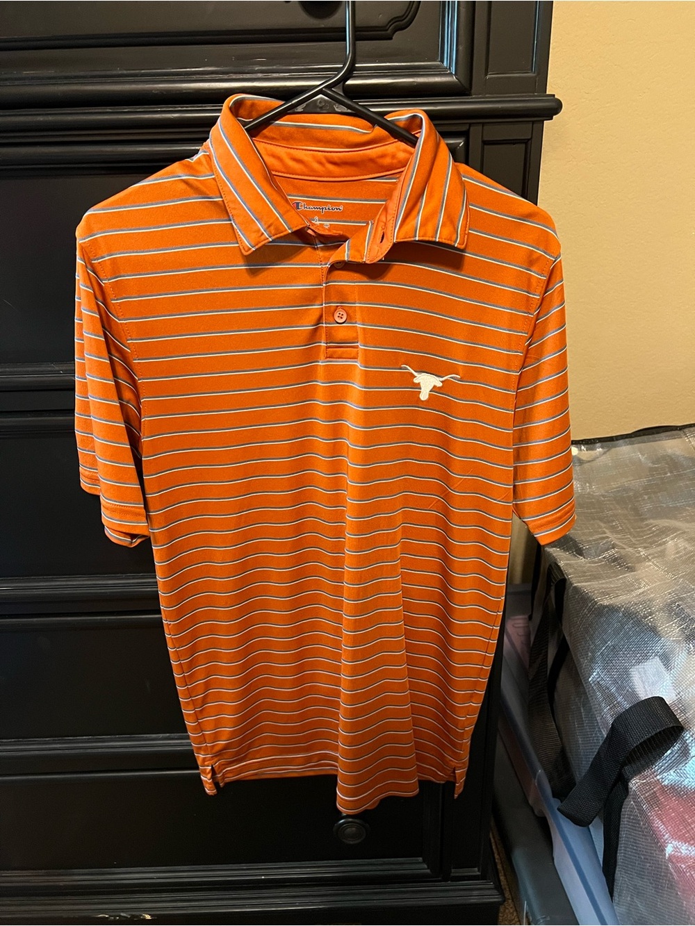 Champion Orange Striped Polo with Longhorn Chest Logo